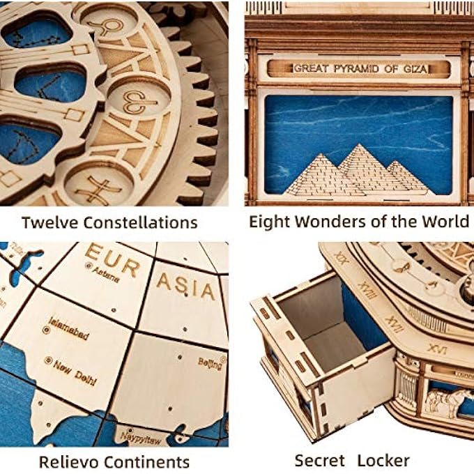 3D WOODEN GLOBE MODEL GEOGRAPHICAL SCIENCE MECHANICAL ASSEMBLY BUILDING SET FOR ADULTS (567 PIECES) 12.8X11.5X20.5IN - Image 4